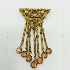 Goldette Vintage Brooch. Elegant Gold And Pink Dangle